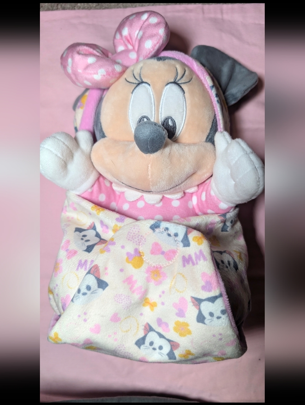 Disney Baby Minnie Mouse Plush Lovey Blanket Pink Polka Dot Security Toy EUC